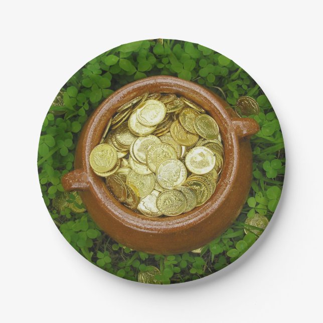 Crock of Gold with shamrocks Paper Plates (Front)