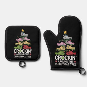Crockin' Around The Christmas Tree Oven Mitt & Pot Holder Set
