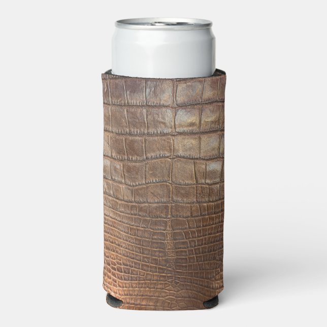 Crocodile alligator brown leather-look skin exotic seltzer can cooler (Seltzer Front)