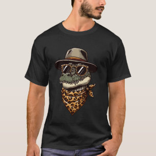 Crocodile Alligator Leopard Scarf Wearing Sunglass T-Shirt