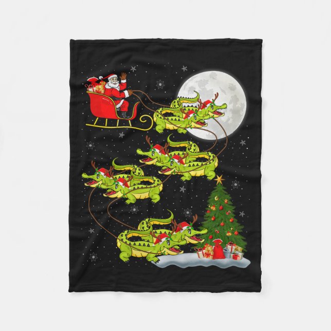 Crocodile Alligators Santa Sleigh Flying Funny Chr Fleece Blanket (Front)