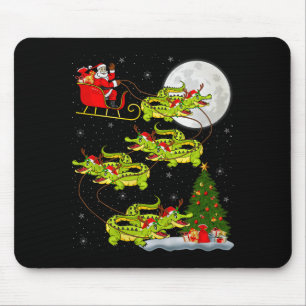 Crocodile Alligators Santa Sleigh Flying Funny Chr Mouse Mat