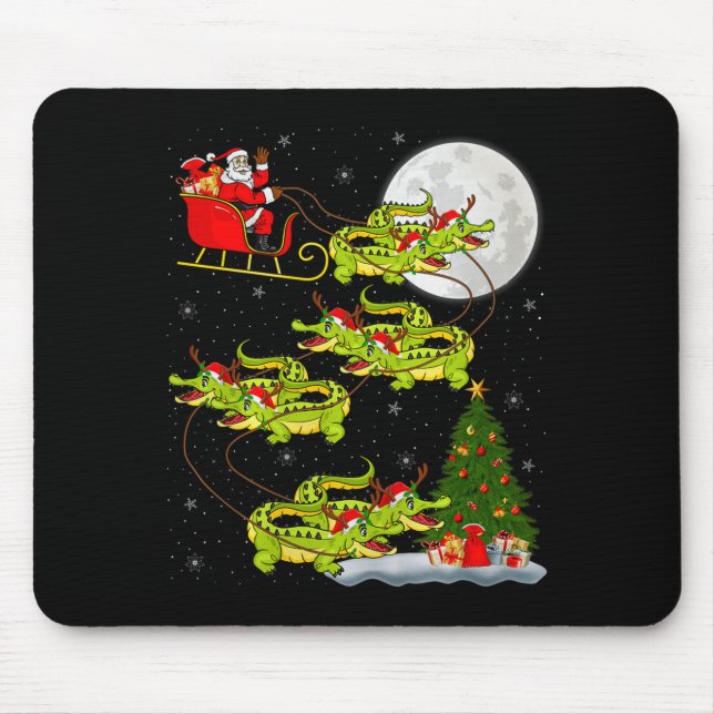 Crocodile Alligators Santa Sleigh Flying Funny Chr Mouse Mat (Front)