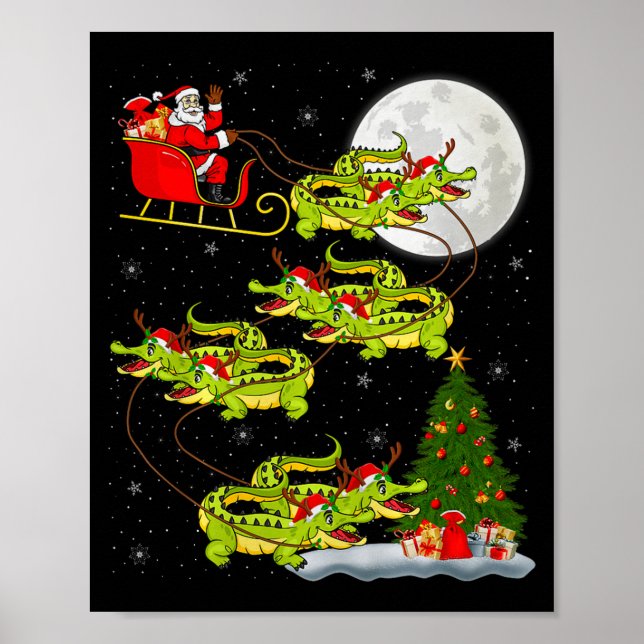Crocodile Alligators Santa Sleigh Flying Funny Chr Poster (Front)