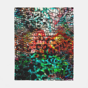 Crocodile and leopard pattern with colourful abstr fleece blanket