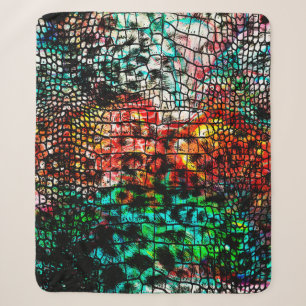 Crocodile and leopard pattern with colourful abstr sherpa blanket