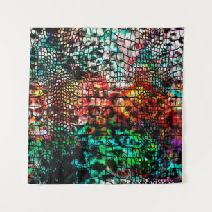 Crocodile and leopard pattern with colourful abstr tapestry