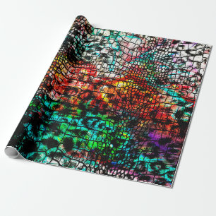 Crocodile and leopard pattern with colourful abstr wrapping paper