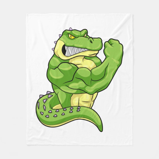 Crocodile as Bodybuilder & big Muscles Fleece Blanket (Front)