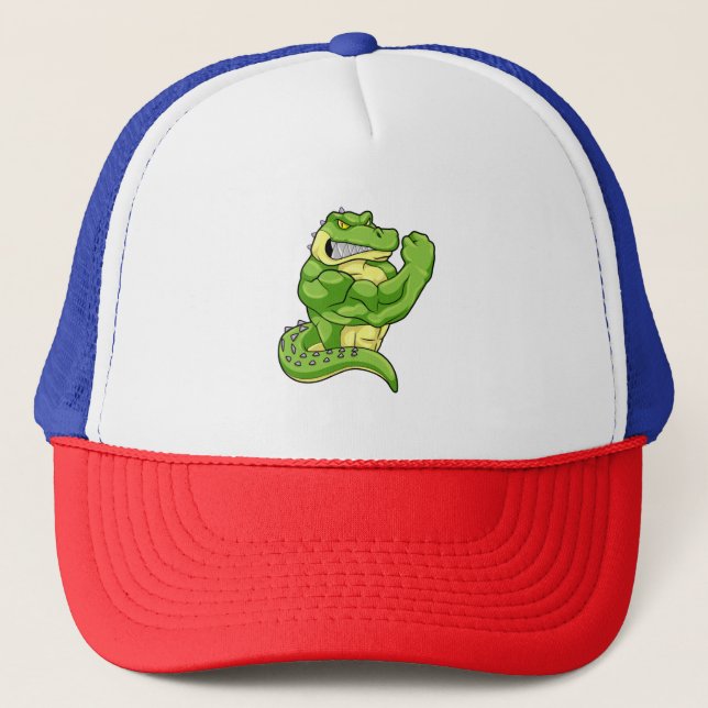 Crocodile as Bodybuilder & big Muscles Trucker Hat (Front)