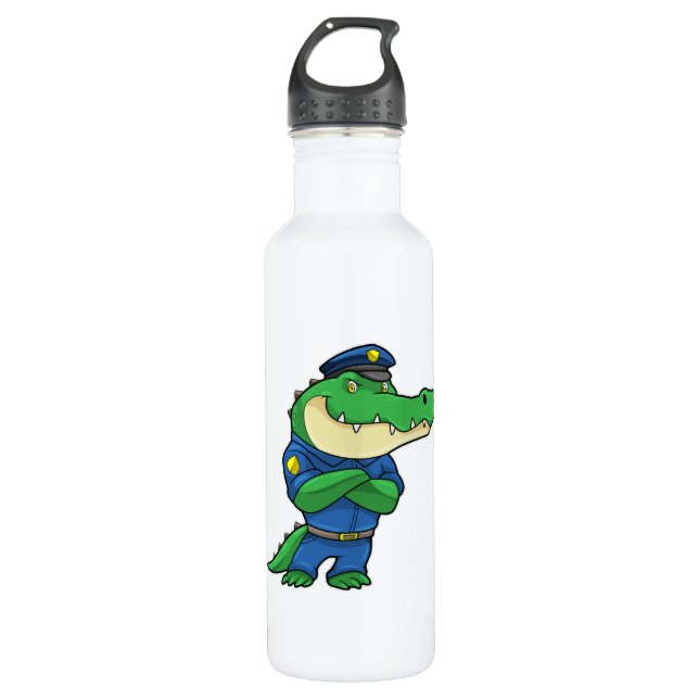 Crocodile as Police officer with Police uniform 710 Ml Water Bottle (Front)