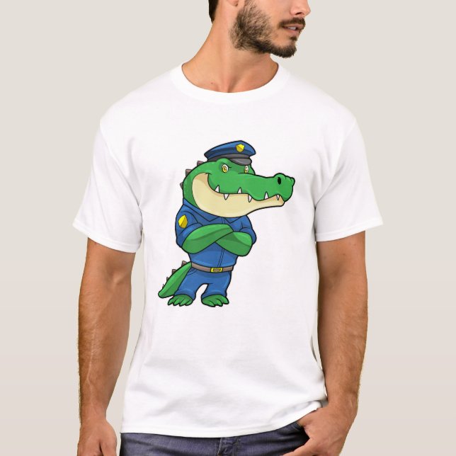 Crocodile as Police officer with Police uniform T-Shirt (Front)