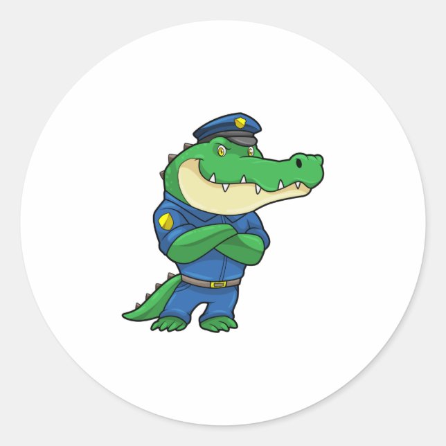 Crocodile as Police officer with Uniform Classic Round Sticker (Front)
