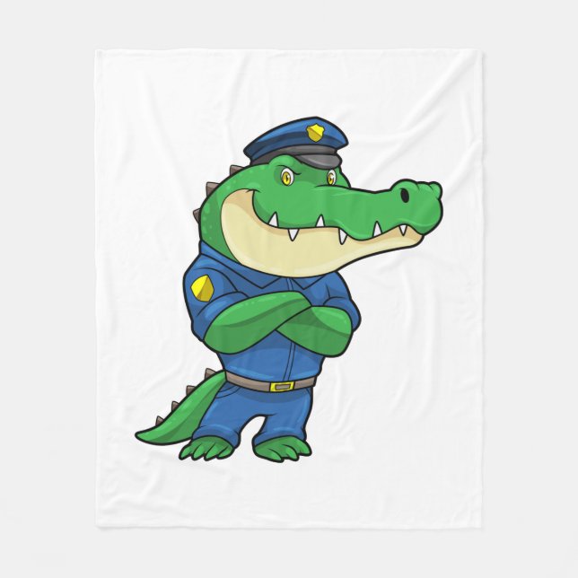 Crocodile as Police officer with Uniform Fleece Blanket (Front)