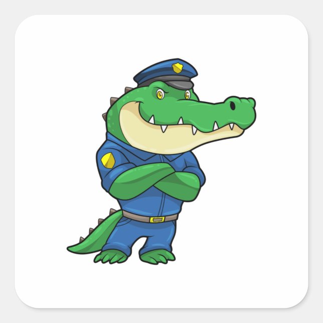 Crocodile as Police officer with Uniform Square Sticker (Front)