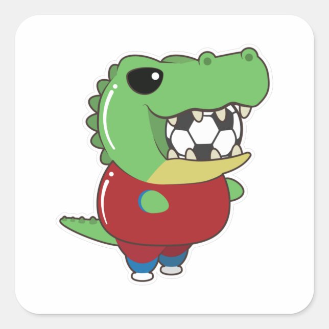 Crocodile as Soccer player with Soccer ball Square Sticker (Front)