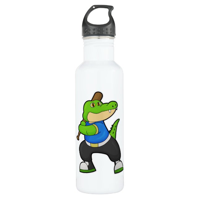 Crocodile at Baseball with Baseball bat 710 Ml Water Bottle (Front)