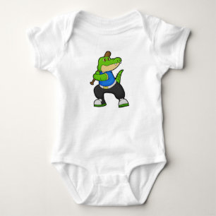 Crocodile at Baseball with Baseball bat Baby Bodysuit