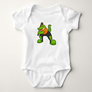 Crocodile at Cricket with Cricket bat Baby Bodysuit