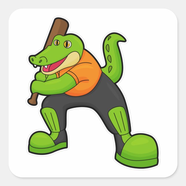 Crocodile at Cricket with Cricket bat Square Sticker (Front)