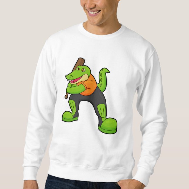 Crocodile at Cricket with Cricket bat Sweatshirt (Front)