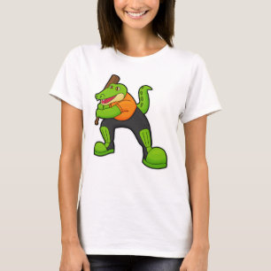 Crocodile at Cricket with Cricket bat T-Shirt