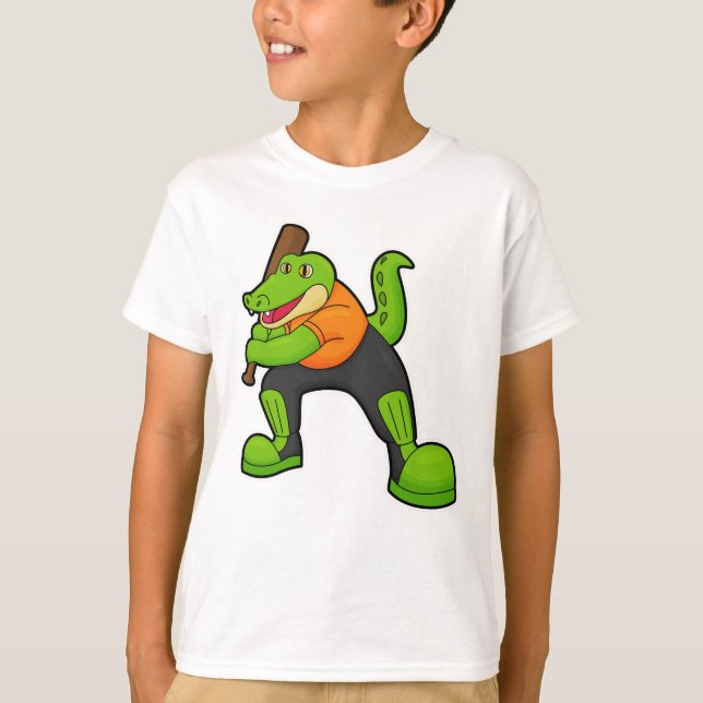 Crocodile at Cricket with Cricket bat T-Shirt (Front)