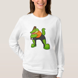Crocodile at Cricket with Cricket bat T-Shirt