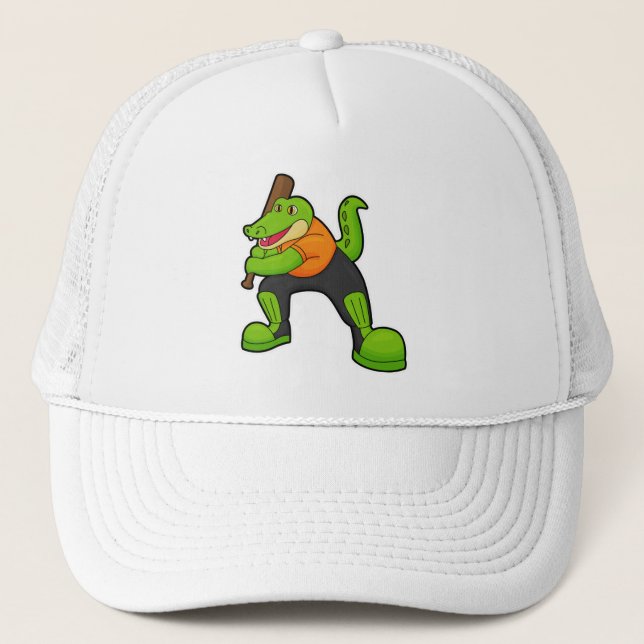 Crocodile at Cricket with Cricket bat Trucker Hat (Front)