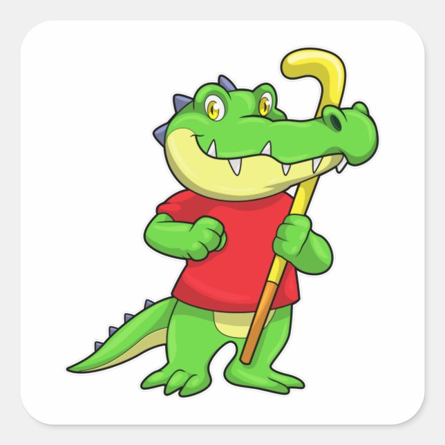 Crocodile at Field hockey with Hockey stick Square Sticker (Front)