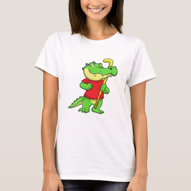 Crocodile at Field hockey with Hockey stick T-Shirt (Front)