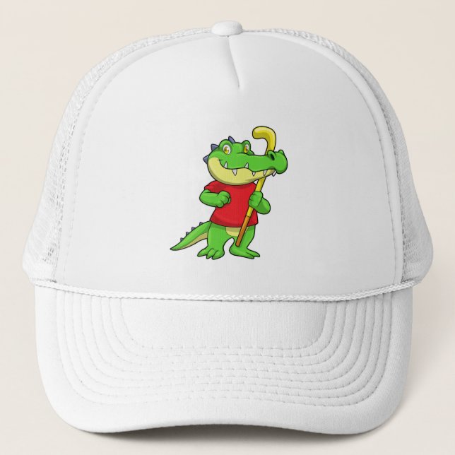 Crocodile at Field hockey with Hockey stick Trucker Hat (Front)
