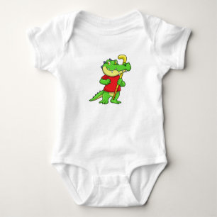 Crocodile at Field hockey with Stick Baby Bodysuit