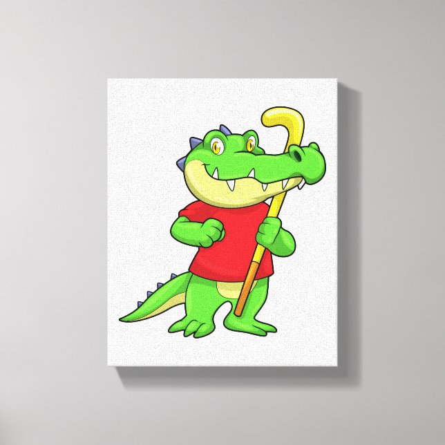 Crocodile at Field hockey with Stick Canvas Print (Front)