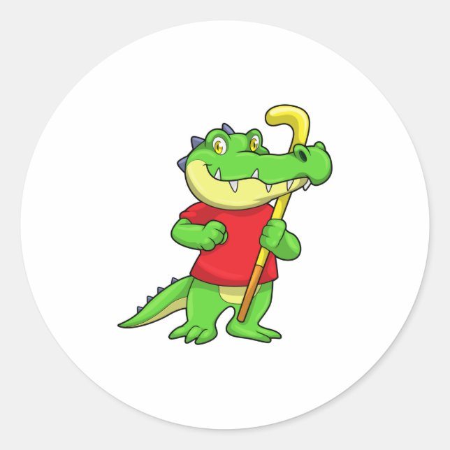 Crocodile at Field hockey with Stick Classic Round Sticker (Front)