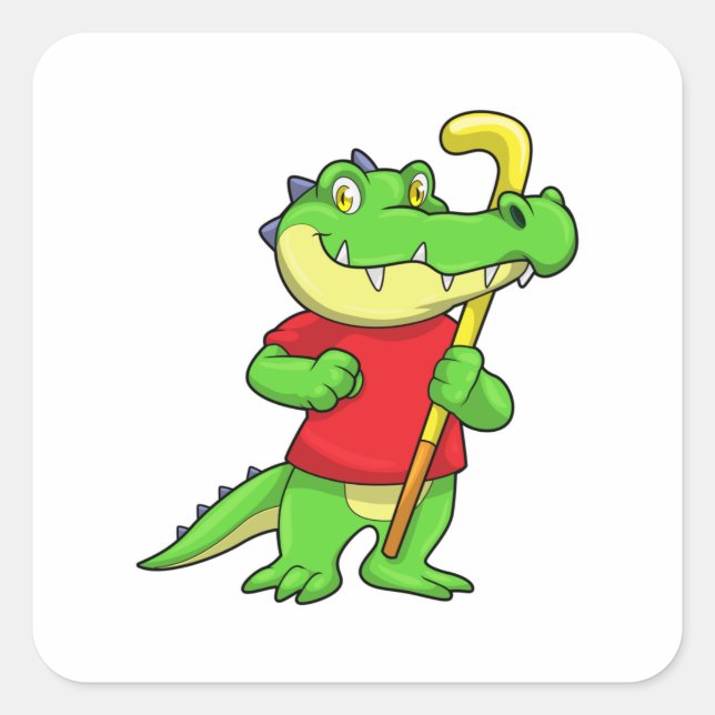 Crocodile at Field hockey with Stick Square Sticker (Front)