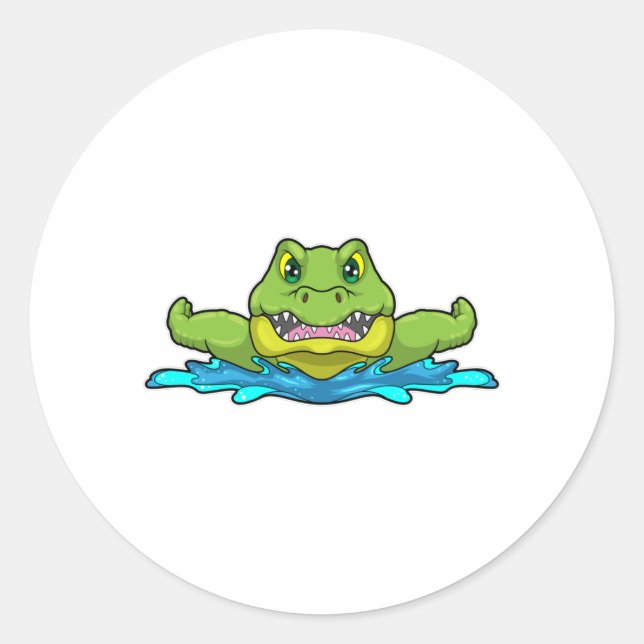 Crocodile at Swimming in Water Classic Round Sticker (Front)