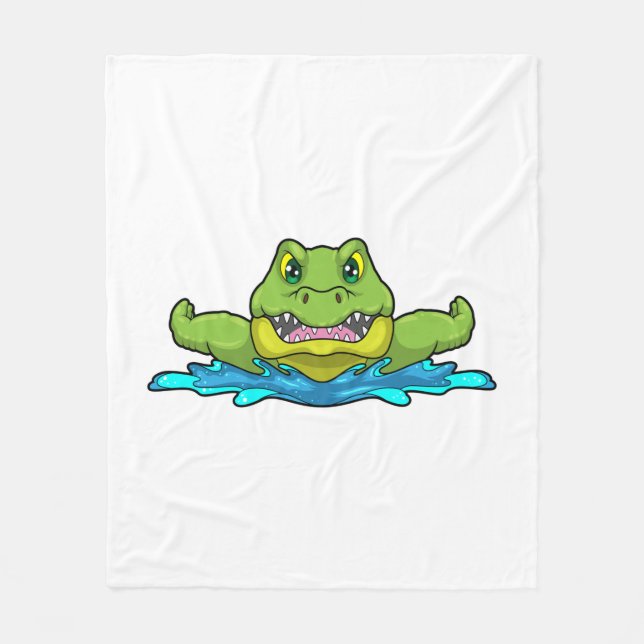 Crocodile at Swimming in Water Fleece Blanket (Front)