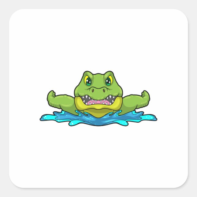 Crocodile at Swimming in Water Square Sticker (Front)