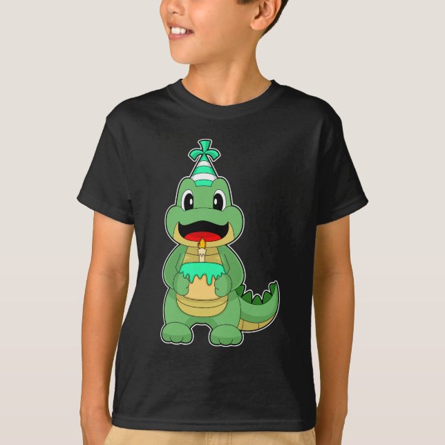 Crocodile Birthday Cake Candle T-Shirt (Front)