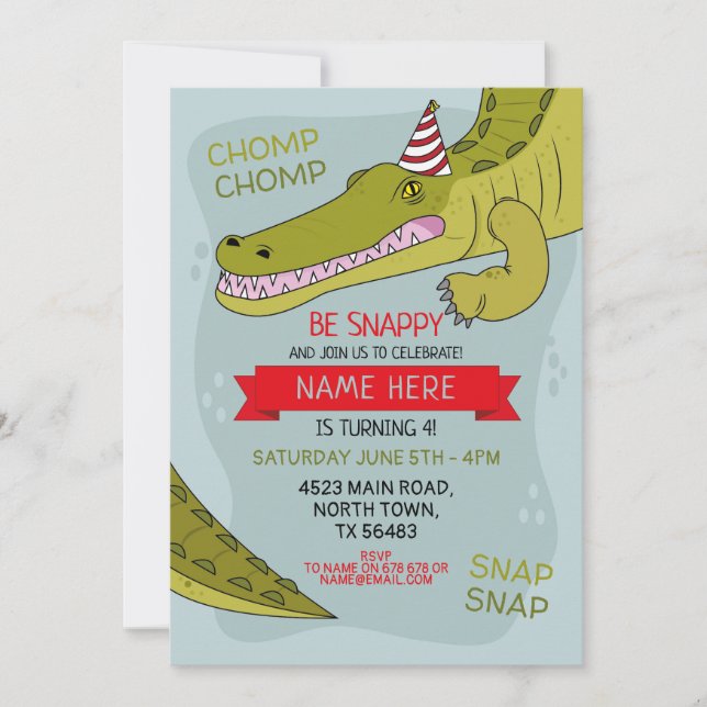 Crocodile Birthday Party Croc Alligator Swamp Invitation (Front)