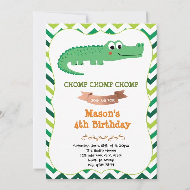 Crocodile birthday party invitation (Front)
