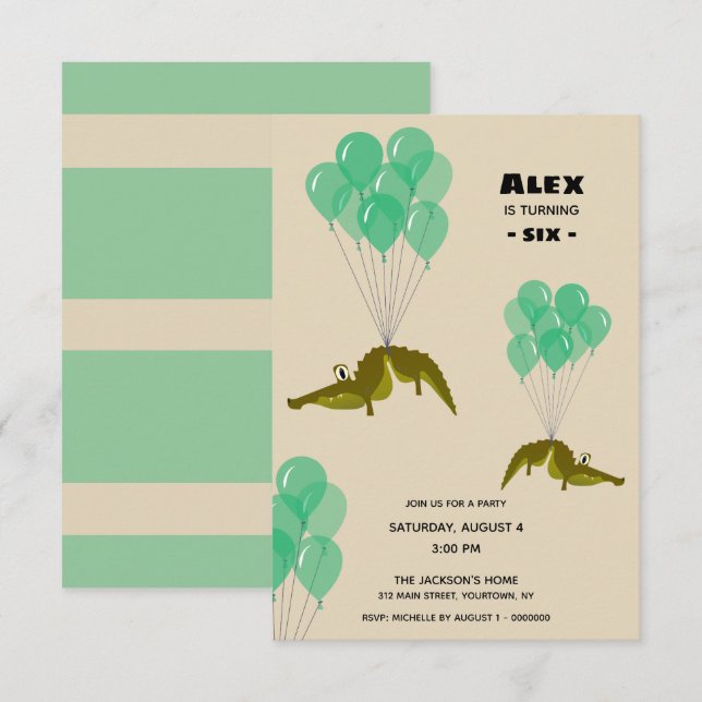 Crocodile Birthday Party Invitation (Front/Back)