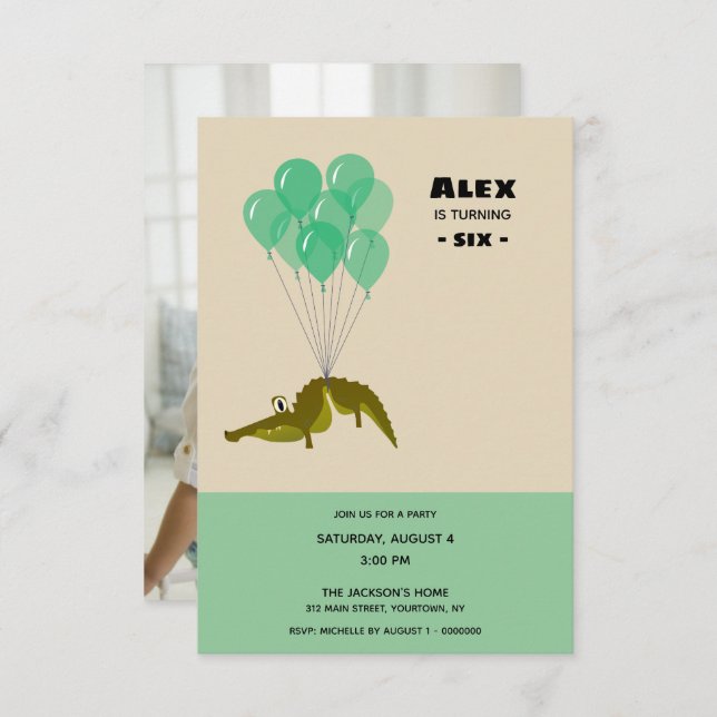 Crocodile Birthday Party with picture on back Invitation (Front/Back)