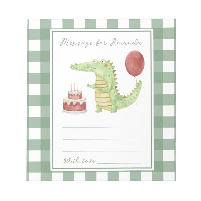 Crocodile birthday time capsule message notepad (Front)