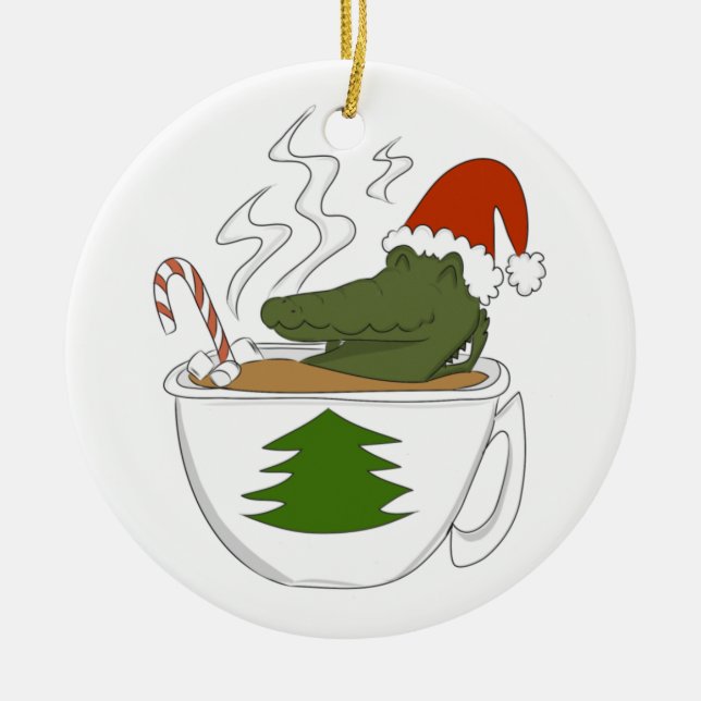 Crocodile Christmas  Ceramic Tree Decoration (Front)