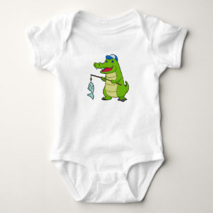 Crocodile Fishing Fisher Finshing rod Baby Bodysuit