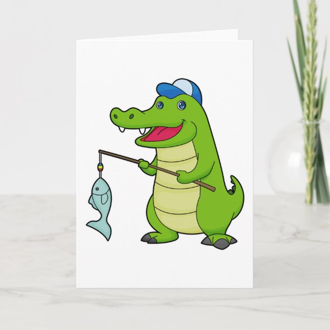 Crocodile Fishing Fisher Finshing rod Card (Front)