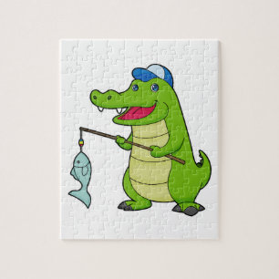 Crocodile Fishing Fisher Finshing rod Jigsaw Puzzle