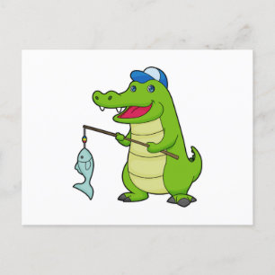 Crocodile Fishing Fisher Finshing rod Postcard